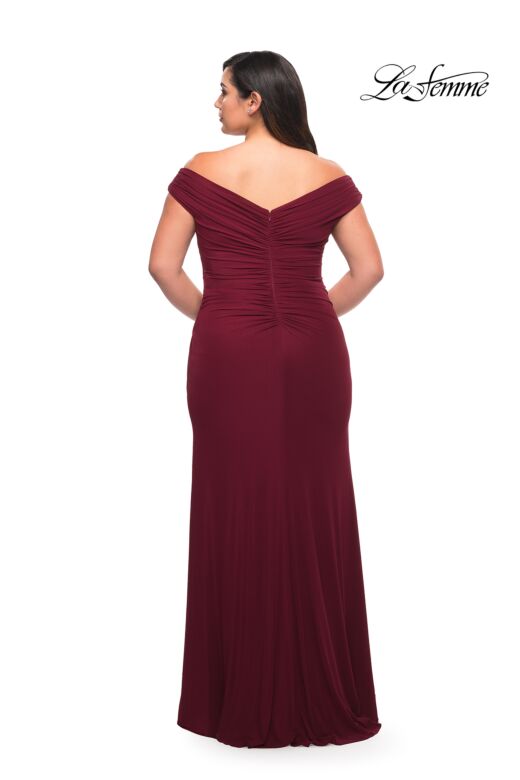 La Femme 29722 Off-The-Shoulder Ruched Surplice Plus Size Dress