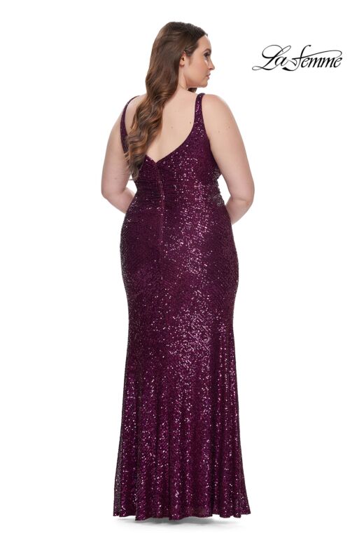 La Femme 31138 Deep V-Neckline Surplice Ruched Bodice Plus Size Dress