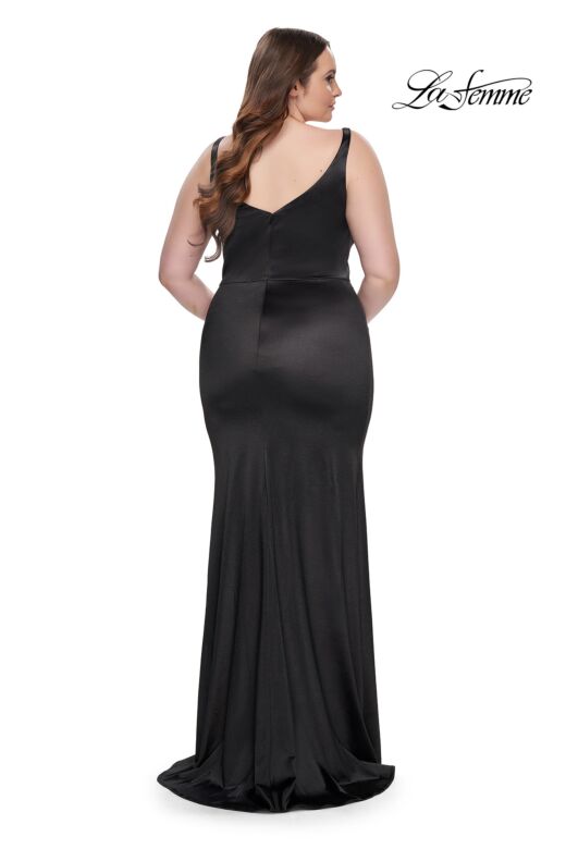 La Femme 31266 Notched Neckline Side Thigh-High Slit Plus Size Dress