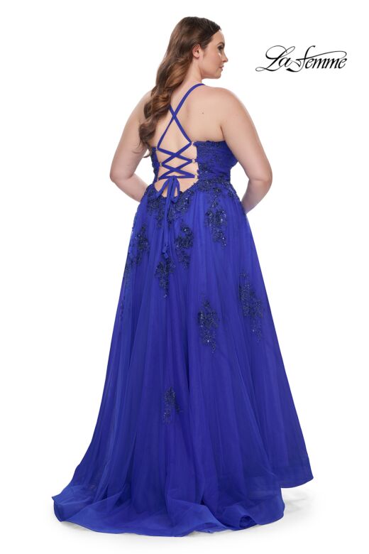La Femme 31378 Deep V-Neckline Lace Embellished Plus Size Dress