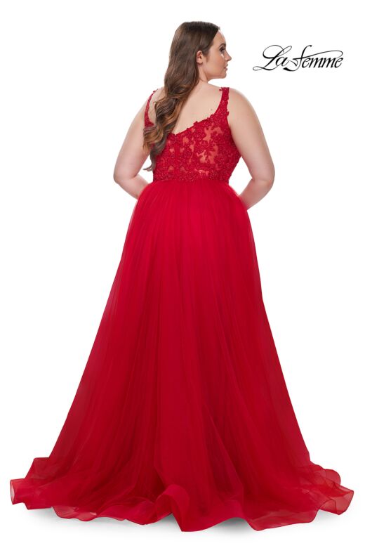 La Femme 31394 Plunging V-Neckline Illusion Bodice Plus Size Dress