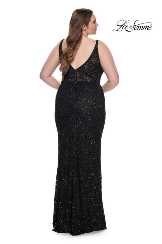 La Femme 31535 Soft Scoop Neckline Lace Illusion Rear Plus Size Dress