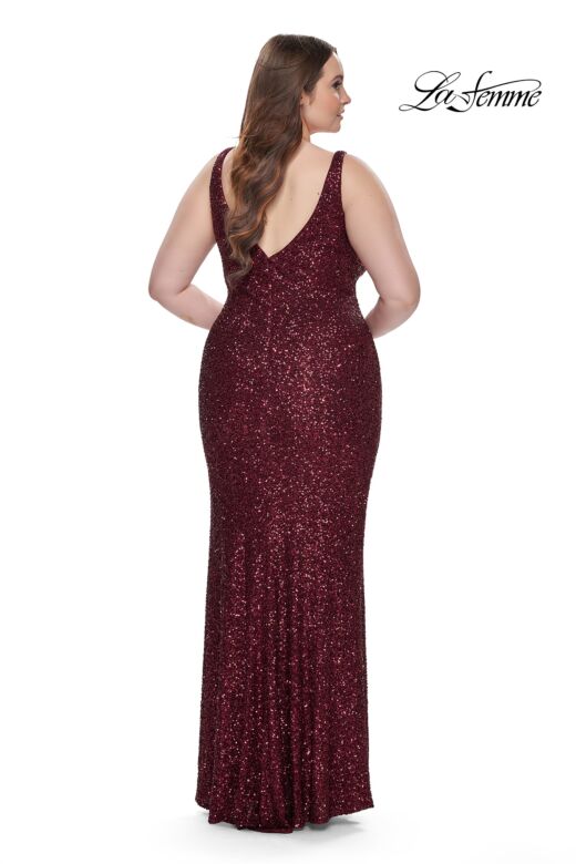 La Femme 31630 Slight Scoop Neckline Mid-Rise V-Back Plus Size Dress