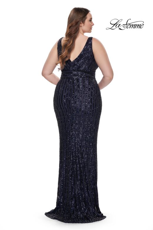 La Femme 32016 Deep V-Neckline Banded Waist Plus Size Dress