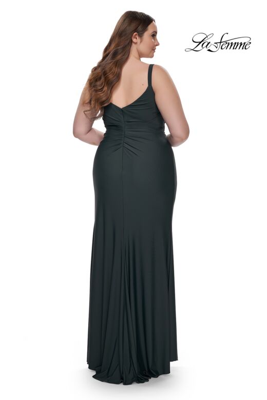 La Femme 32201 Ruched Figure-Hugging Deep V-Neckline Plus Size Dress