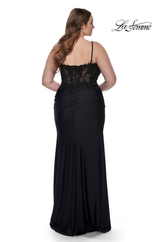 La Femme 32226 Illusion Lace Bodice Deep V-Neckline Plus Size Dress