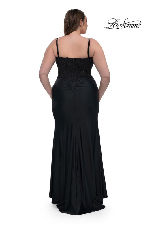 La Femme 32449 Corset Bodice High Slit Plus Size Dress