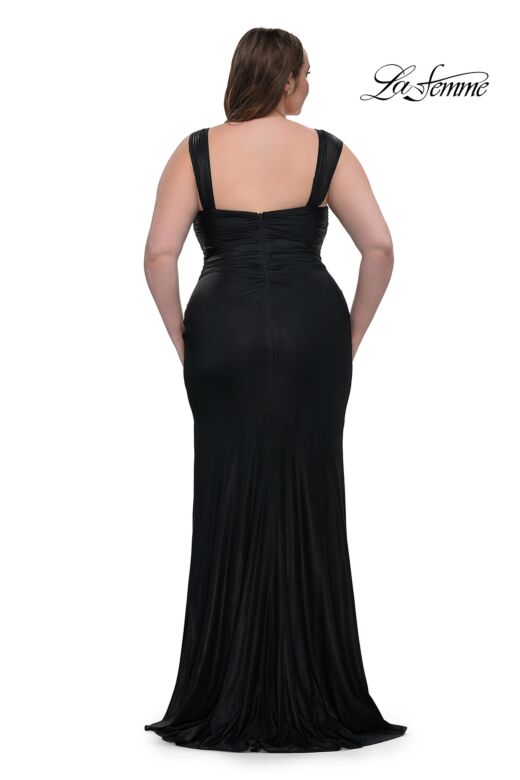 La Femme 32991 Side Slit Ruched Plus Size Dress