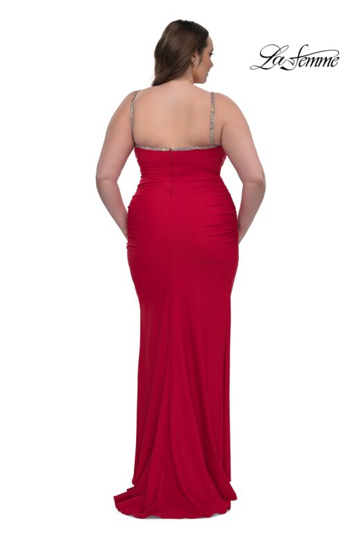La Femme 32992 Ruched Slit Beaded Sweetheart Neck Plus Size Dress