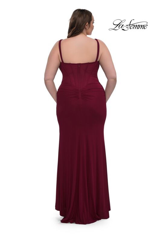La Femme 33015 High Slit Ruched Derriere Plus Size Dress