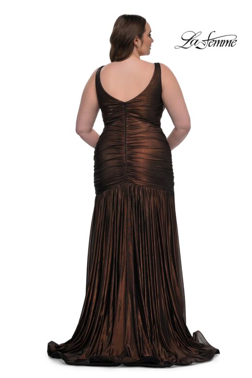 La Femme 33021 Metallic Fit And Flare High Slit Plus Size Dress