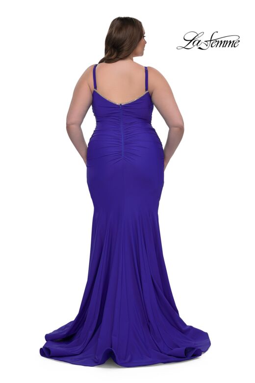 La Femme 33057 Beaded Neck Spaghetti Strap Plus Size Dress