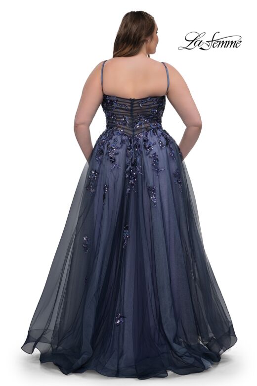 La Femme 33061 Beaded Floral A-Line Plus Size Dress