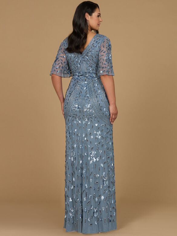 Lara 28975 Half Sleeves V-Neck Embellished Dress