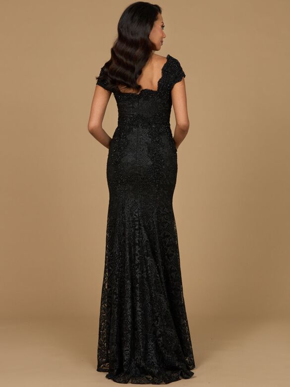 Lara 28980 Cap Sleeves Beaded Lace Dress