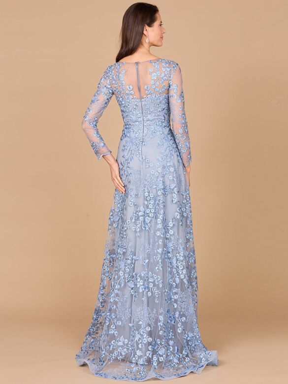 Lara 28987 Illusion Sleeves Embroidered Dress