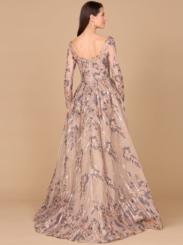 Lara 28990 Scoop Neckline Long Sleeves Overskirt Dress