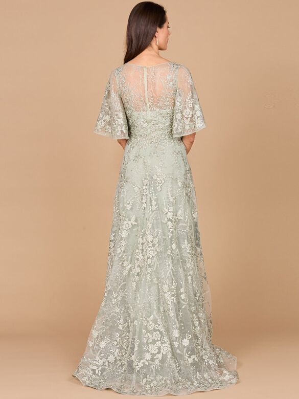 Lara 28992 Butterfly Sleeves Illusion Back Dress