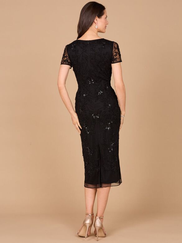 Lara 28995 Short Sleeves Floral Embellished Dress