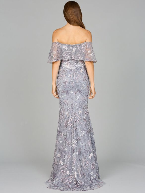 Lara 29001 Flounce Off The Shoulder Embroidered Dress