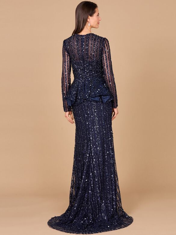 Lara 29038 Peplum Skirt Long Sleeves Sparkly Dress