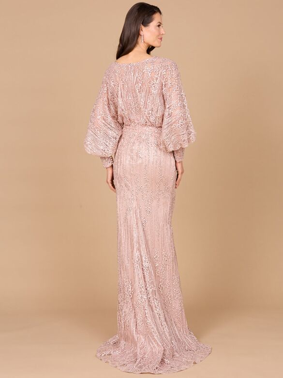 Lara 29043 Bishop Sleeves Plunging Neck Dress
