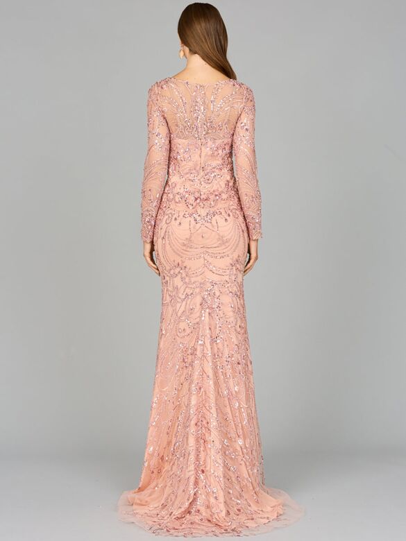 Lara 29050 Boat Neckline Long Sleeves Lace Dress