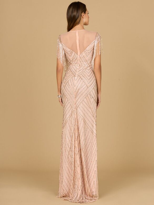 Lara 29053 Fringe Sleeves Sheer Neck Geometric Dress