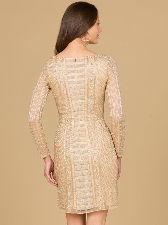 Lara 29062 Boat Neckline Long Sleeves Geometric Dress