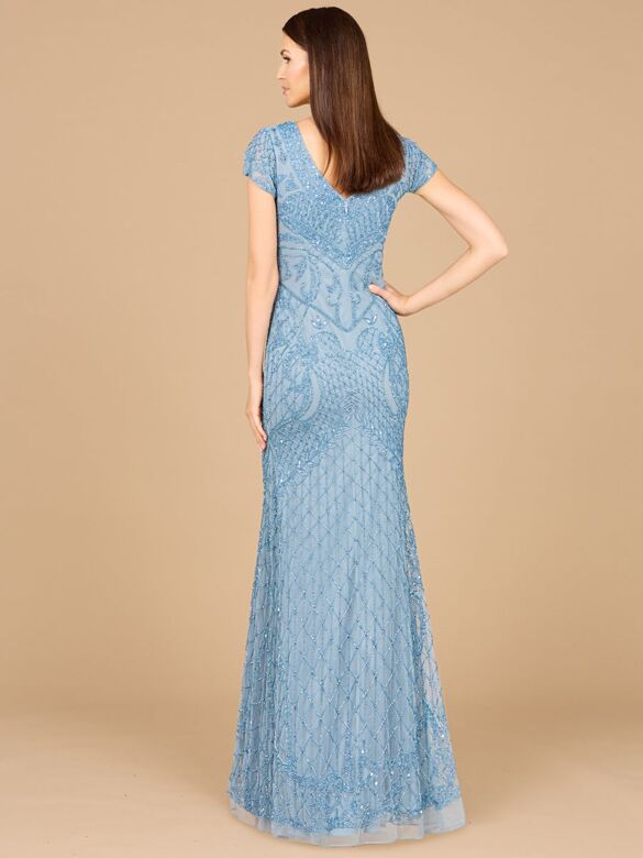 Lara 29073 Short Sleeves Embellished V-Neck Dress