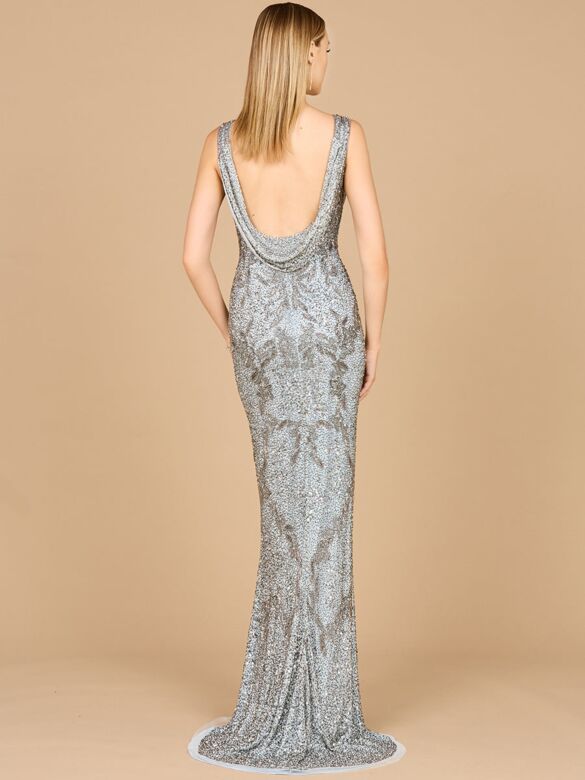 Lara 29076 Cowl Back V-Neck Embellished Dress