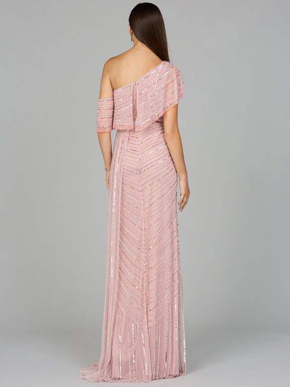 Lara 29084 Asymmetrical Neckline Side Tail Dress