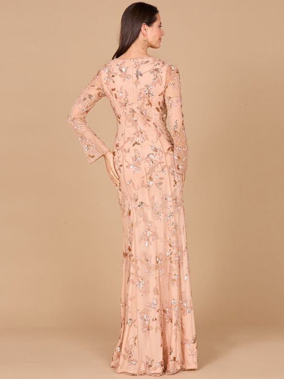 Lara 29085 Illusion Sleeves V-Neck Floral Dress