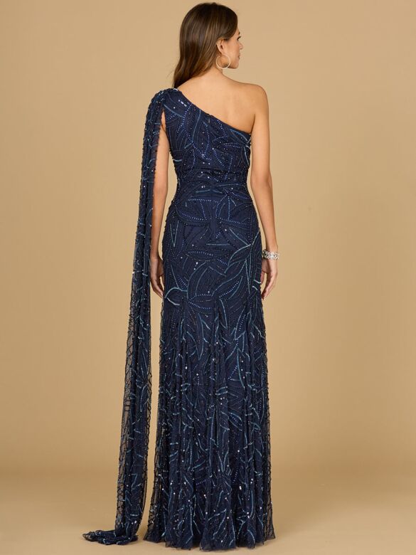 Lara 29097 One Shoulder Cape Embellished Dress