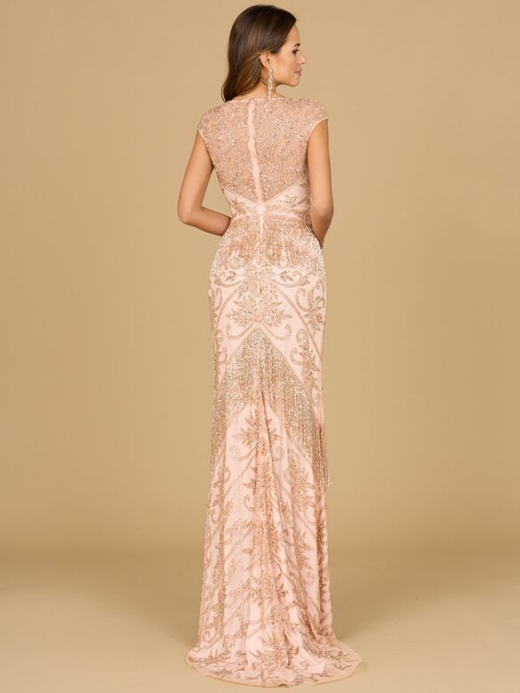 Lara 29098 Fringe Skirt Illusion Back Dress