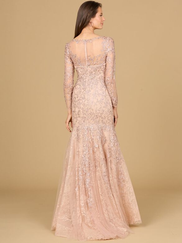 Lara 29130 Illusion Neckline Long Sleeves Lace Dress