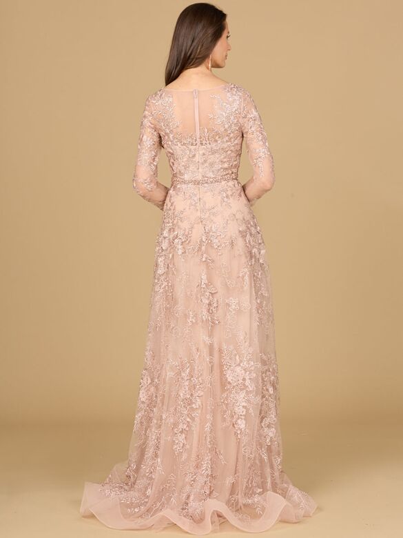 Lara 29132 Illusion Sleeves V-Neck Lace Dress