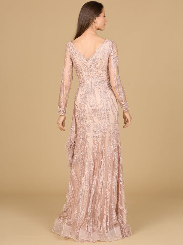 Lara 29133 Faux Wrap Long Sleeves Embroidered Dress