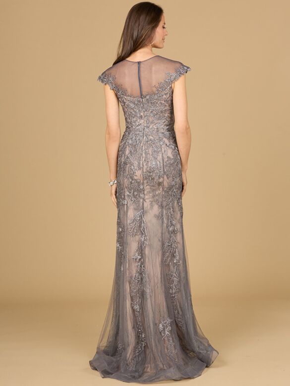 Lara 29134 Sheer Neckline Cap Sleeves Embroidered Dress