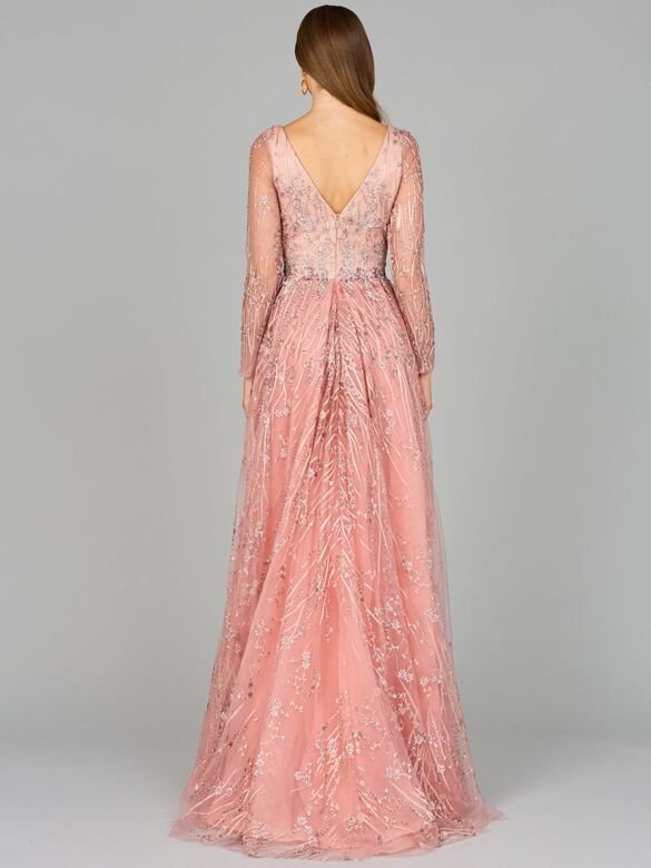 Lara 29139 Plunging Neckline Embroidered Overskirt Dress