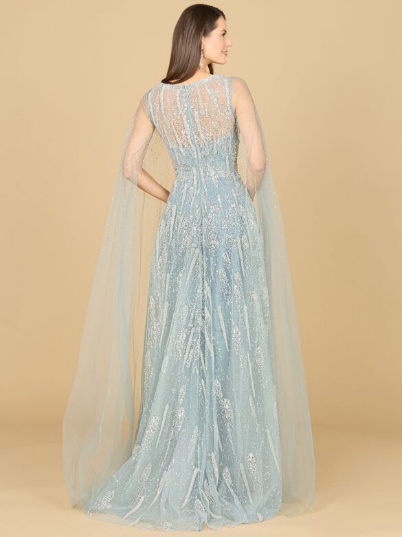 Lara 29143 Floor-Length Sleeves V-Neck Lace Dress