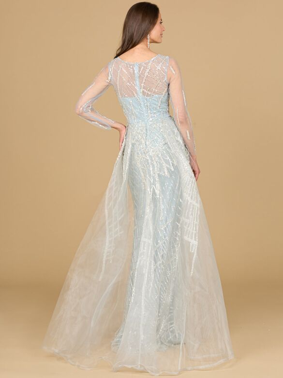 Lara 29146 Sheer Sleeves Geometric Overskirt Dress