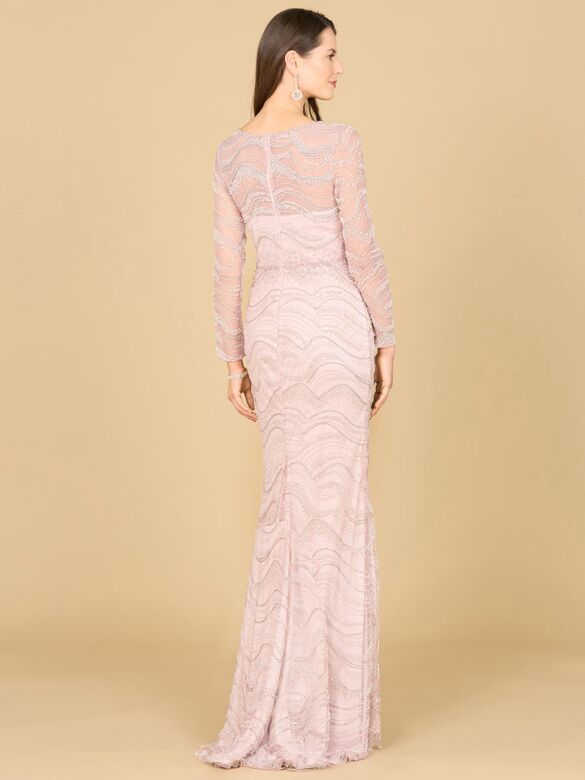 Lara 29152 Illusion Back Long Sleeves Embellished Dress