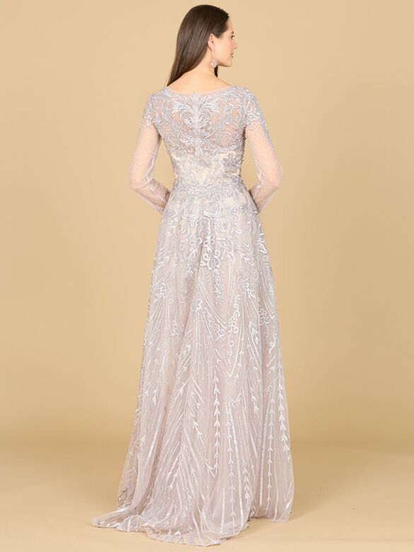 Lara 29154 Scoop Neckline Long Sleeves Embroidered Dress
