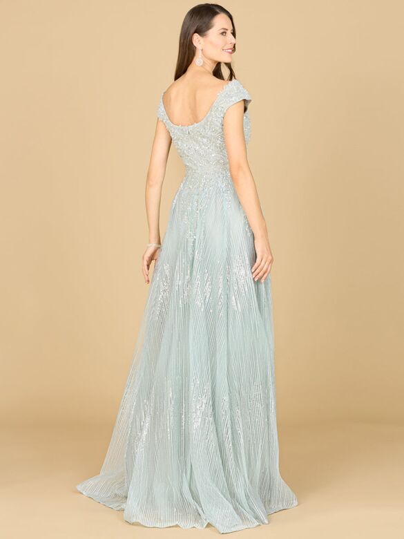 Lara 29160 Plunging Neckline Cap Sleeves Lace Dress
