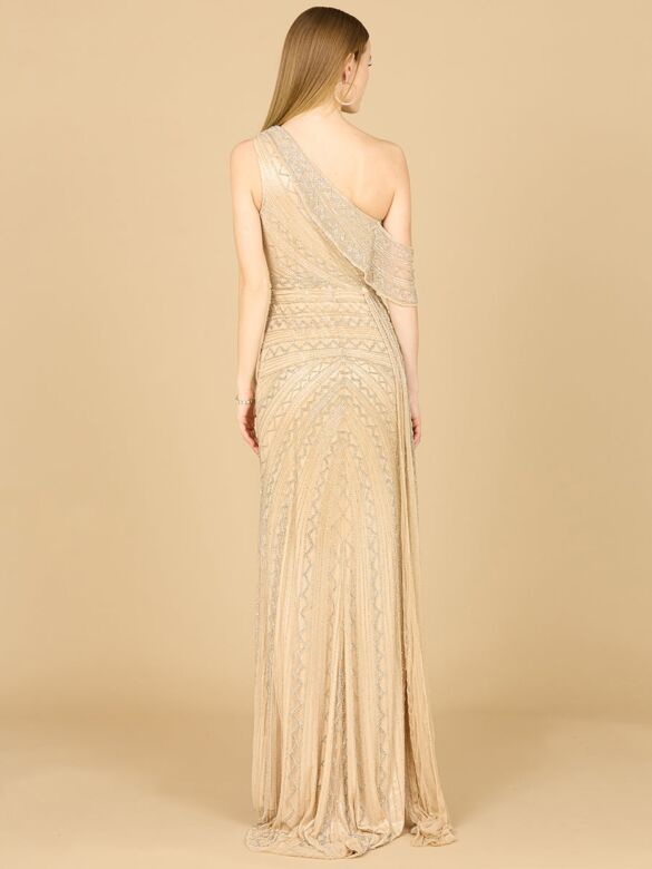Lara 29168 Asymmetrical Neckline Side Tail Dress