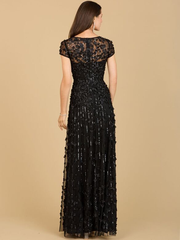 Lara 29181 Floral Appliques Illusion Neckline Dress