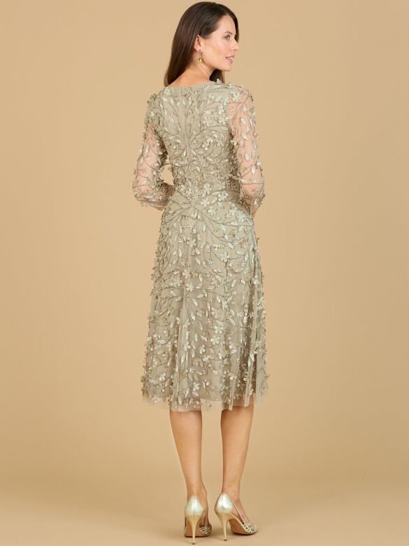 Lara 29184 Floral Appliques Three-Quarter Sleeve Dress