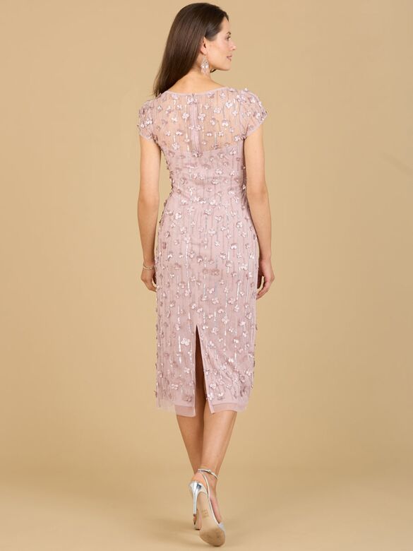 Lara 29186 Back Slit Floral Appliques Dress