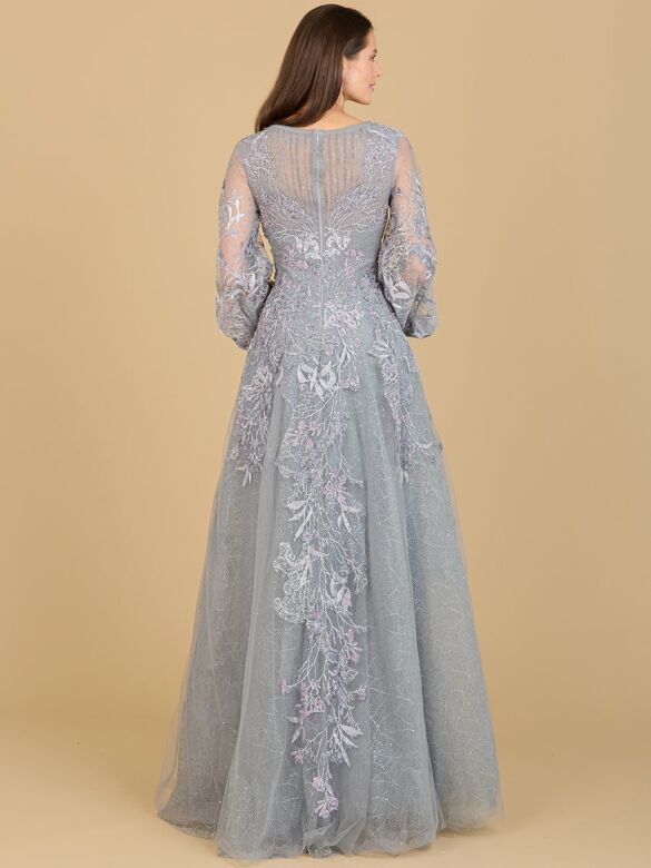 Lara 29195 Bishop Sleeves V-Neck Embroidered Dress